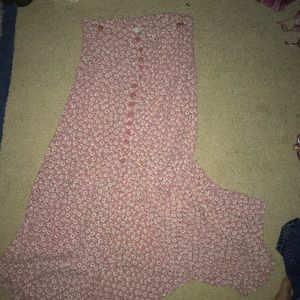 pink button down maxi skirt with middle split